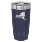 Laser etched navy 20 oz vacuum insulated tumbler with 'New York Home' design