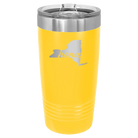 Laser etched yellow 20 oz vacuum insulated tumbler with 'New York Home' design