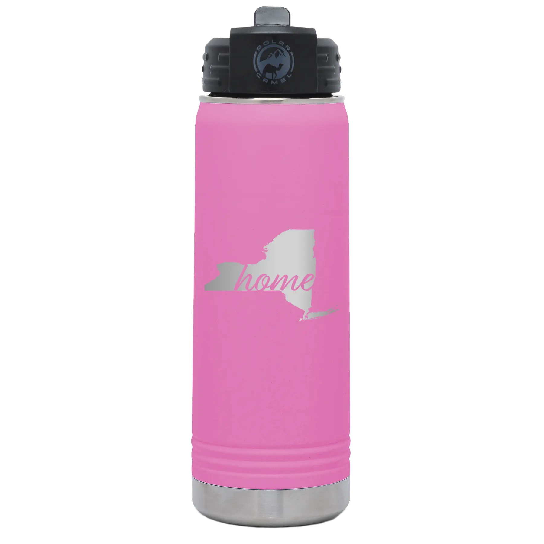 Laser etched light purple 20 oz vacuum insulated water bottle with 'New York Home' design