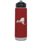 Laser etched maroon 20 oz vacuum insulated water bottle with 'New York Home' design