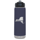 Laser etched navy 20 oz vacuum insulated water bottle with 'New York Home' design
