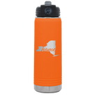 Laser etched orange 20 oz vacuum insulated water bottle with 'New York Home' design