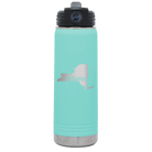 Laser etched teal 20 oz vacuum insulated water bottle with 'New York Home' design