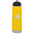 Laser etched yellow 20 oz vacuum insulated water bottle with 'New York Home' design