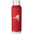 Laser etched red 24 oz vacuum insulated water bottle with 'New York Home' design