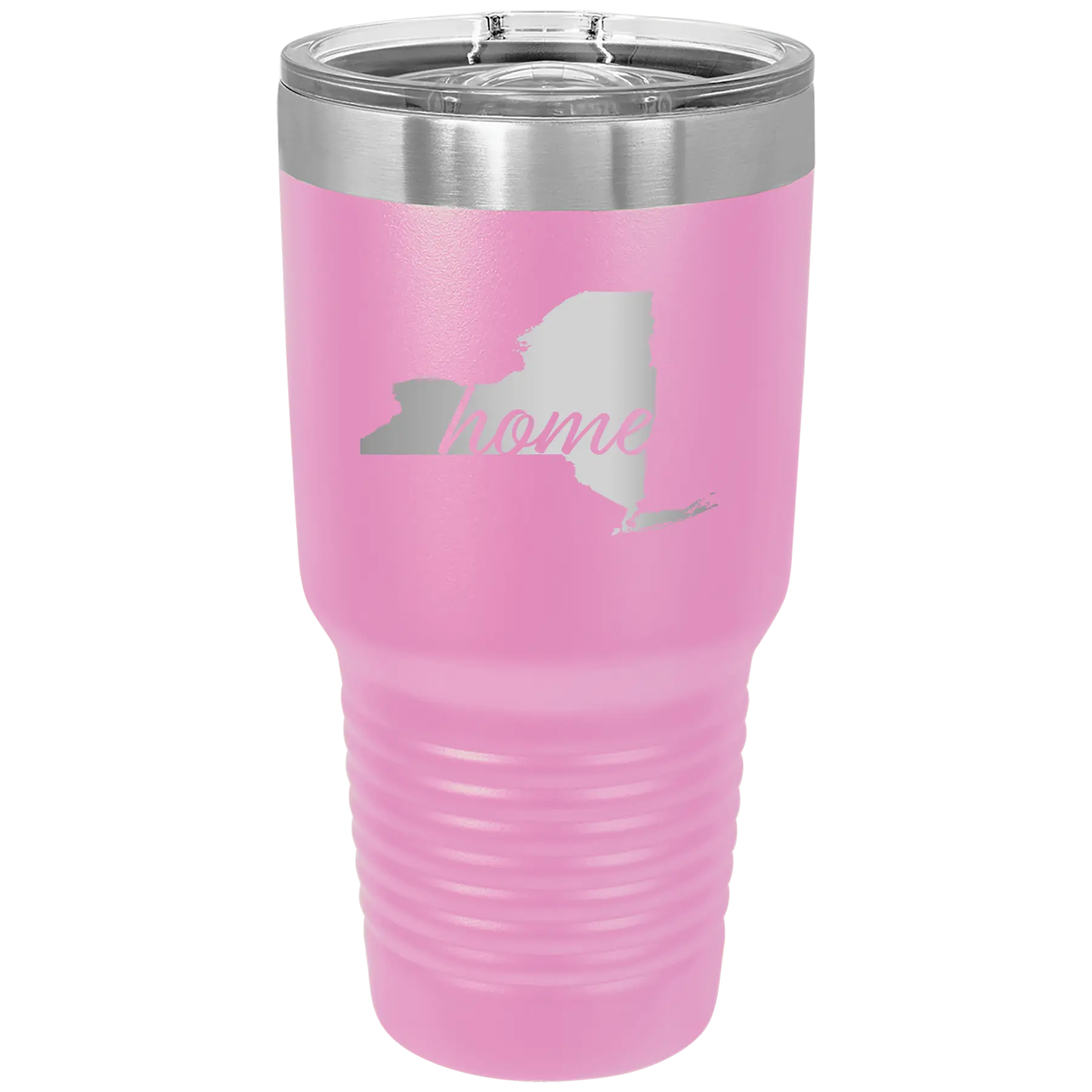 Laser etched light purple 30 oz vacuum insulated tumbler with 'New York Home' design