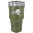 Laser etched olive green 30 oz vacuum insulated tumbler with 'New York Home' design
