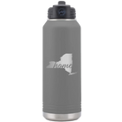 Laser etched dark gray 32 oz vacuum insulated water bottle with 'New York Home' design
