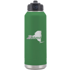 Laser etched green 32 oz vacuum insulated water bottle with 'New York Home' design