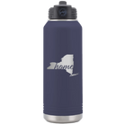 Laser etched navy 32 oz vacuum insulated water bottle with 'New York Home' design