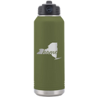 Laser etched olive green 32 oz vacuum insulated water bottle with 'New York Home' design