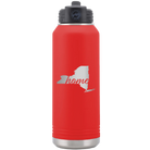 Laser etched red 32 oz vacuum insulated water bottle with 'New York Home' design
