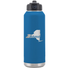 Laser etched royal blue 32 oz vacuum insulated water bottle with 'New York Home' design