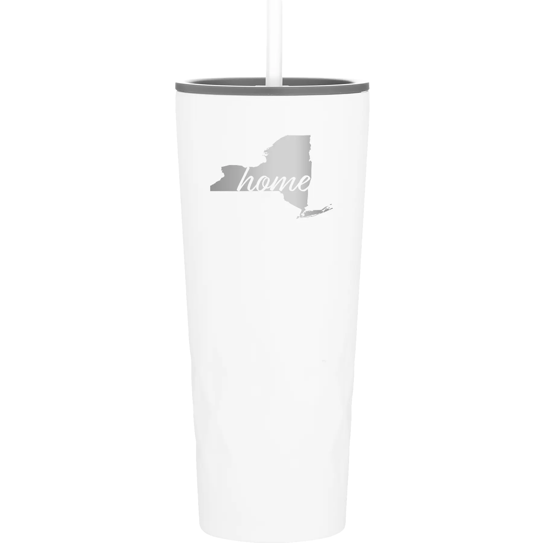 Laser etched white 20 oz vacuum insulated tumbler with 'New York Home' design