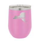 Laser etched light purple 12 oz vacuum insulated wine cup with 'New York Home' design