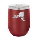 Laser etched maroon 12 oz vacuum insulated wine cup with 'New York Home' design