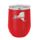 Laser etched red 12 oz vacuum insulated wine cup with 'New York Home' design