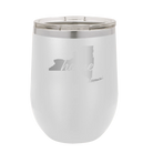 Laser etched white 12 oz vacuum insulated wine cup with 'New York Home' design