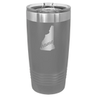 Laser etched dark gray 20 oz vacuum insulated tumbler with 'New Hampshire Home' design