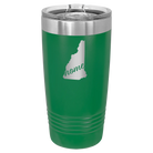 Laser etched green 20 oz vacuum insulated tumbler with 'New Hampshire Home' design