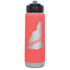 Laser etched coral 20 oz vacuum insulated water bottle with 'New Hampshire Home' design