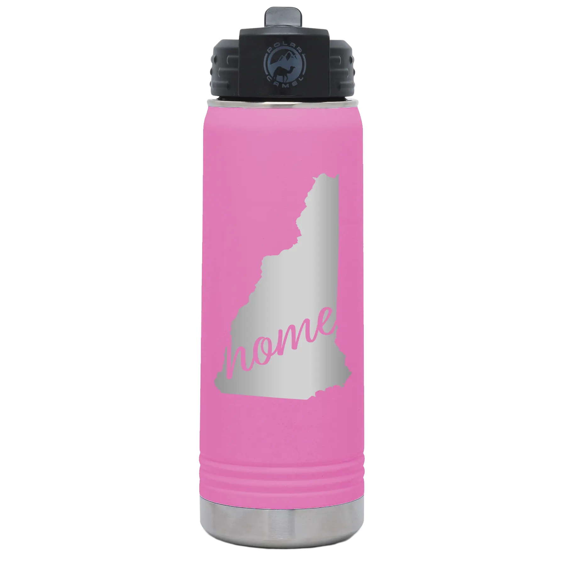 Laser etched light purple 20 oz vacuum insulated water bottle with 'New Hampshire Home' design