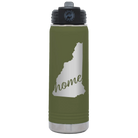 Laser etched olive green 20 oz vacuum insulated water bottle with 'New Hampshire Home' design