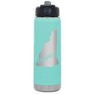 Laser etched teal 20 oz vacuum insulated water bottle with 'New Hampshire Home' design