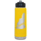 Laser etched yellow 20 oz vacuum insulated water bottle with 'New Hampshire Home' design