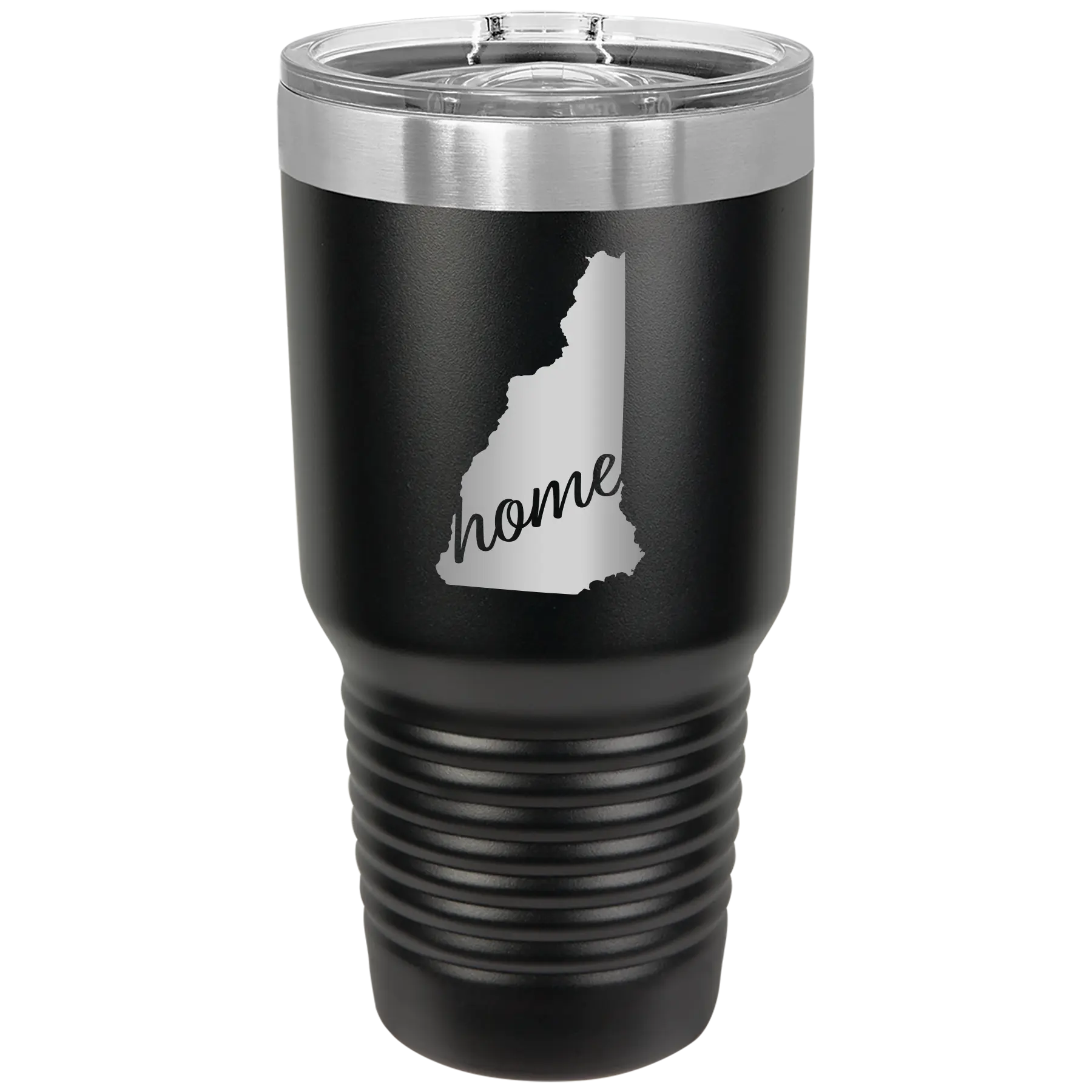 Laser etched black 30 oz vacuum insulated tumbler with 'New Hampshire Home' design
