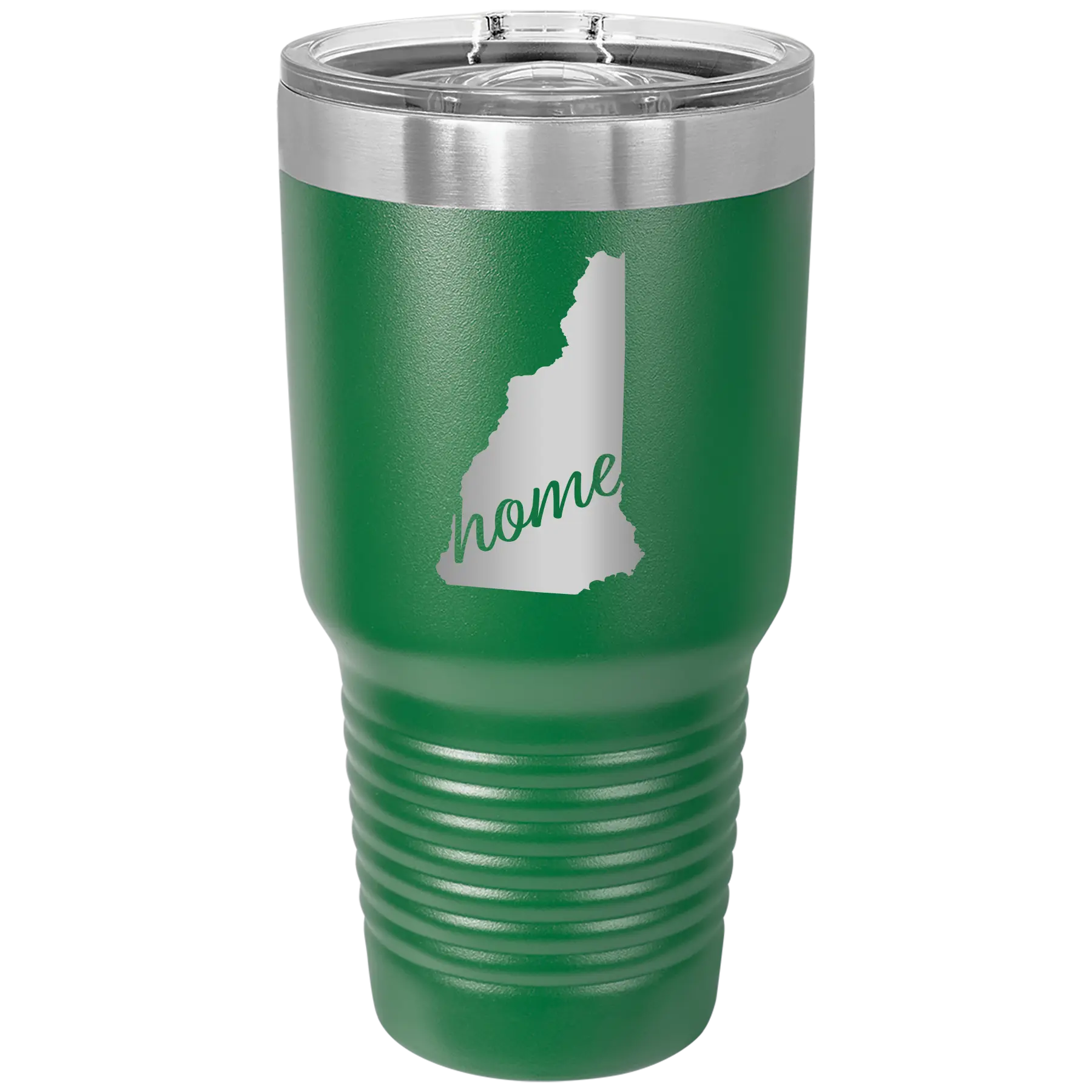 Laser etched green 30 oz vacuum insulated tumbler with 'New Hampshire Home' design