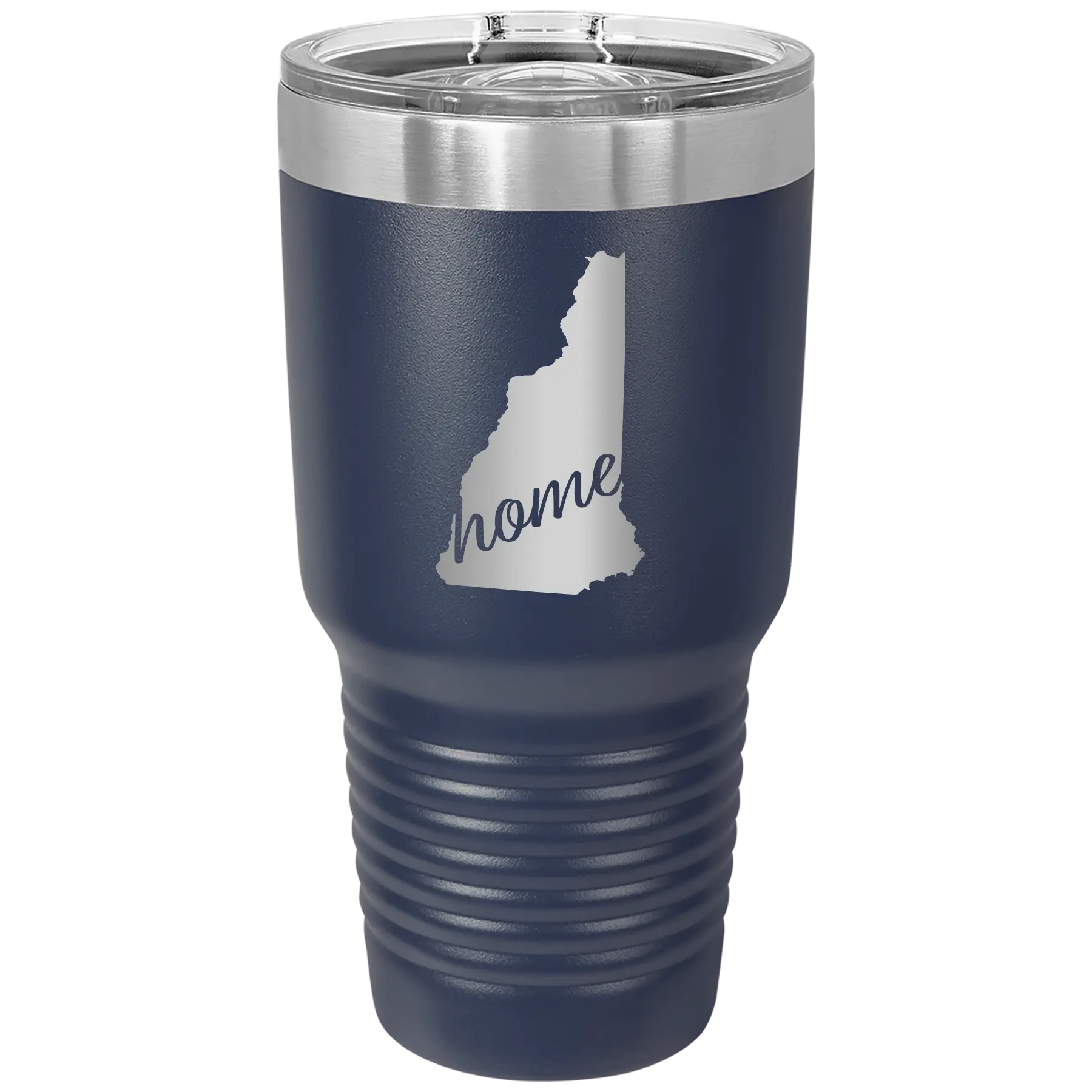 Laser etched navy 30 oz vacuum insulated tumbler with 'New Hampshire Home' design