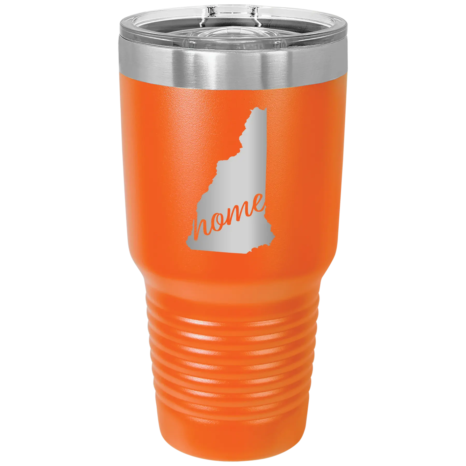 Laser etched orange 30 oz vacuum insulated tumbler with 'New Hampshire Home' design