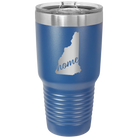 Laser etched royal blue 30 oz vacuum insulated tumbler with 'New Hampshire Home' design