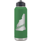 Laser etched green 32 oz vacuum insulated water bottle with 'New Hampshire Home' design