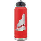 Laser etched red 32 oz vacuum insulated water bottle with 'New Hampshire Home' design