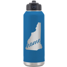 Laser etched royal blue 32 oz vacuum insulated water bottle with 'New Hampshire Home' design