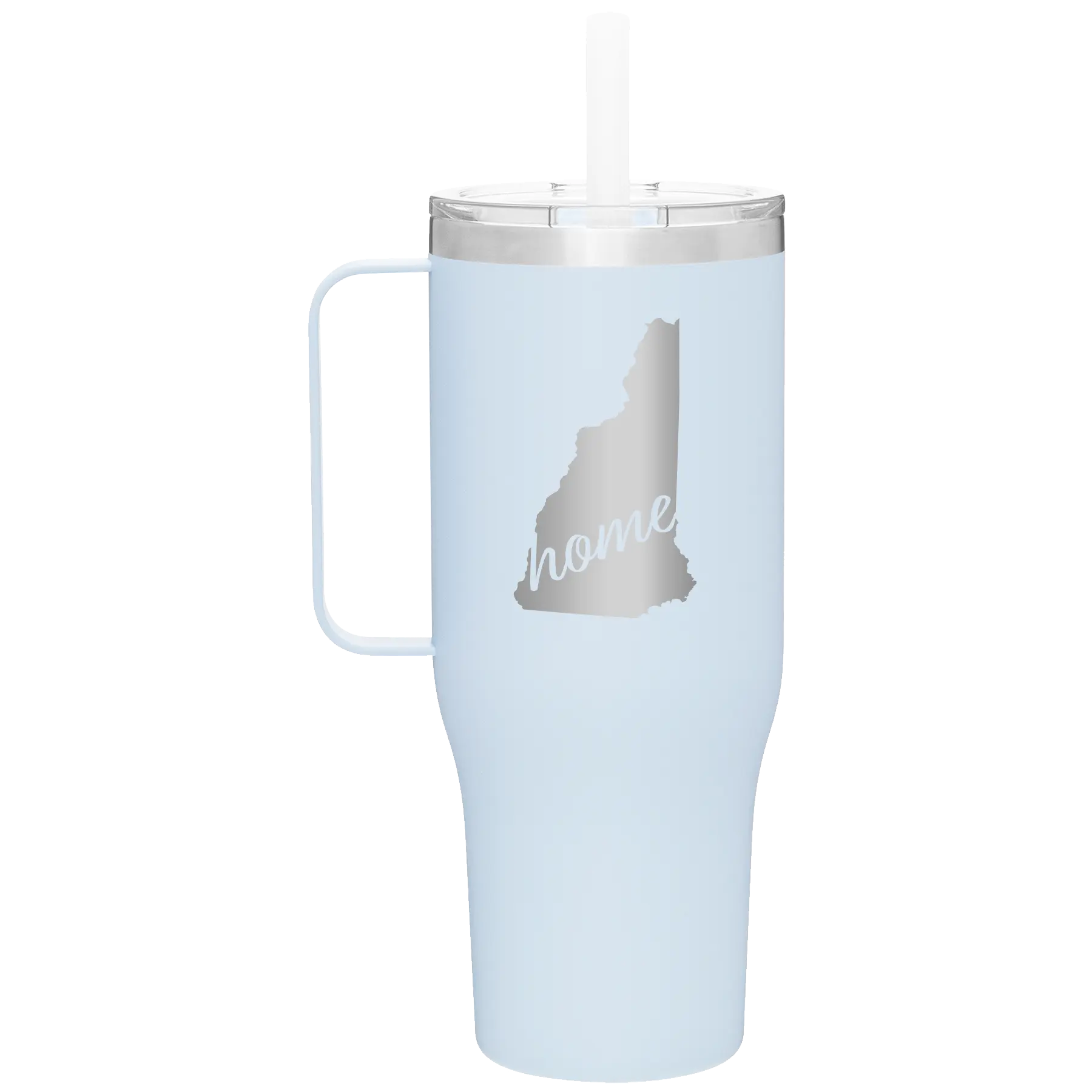 Laser etched landfall 40 oz vacuum insulated tumbler mug with 'New Hampshire Home' design