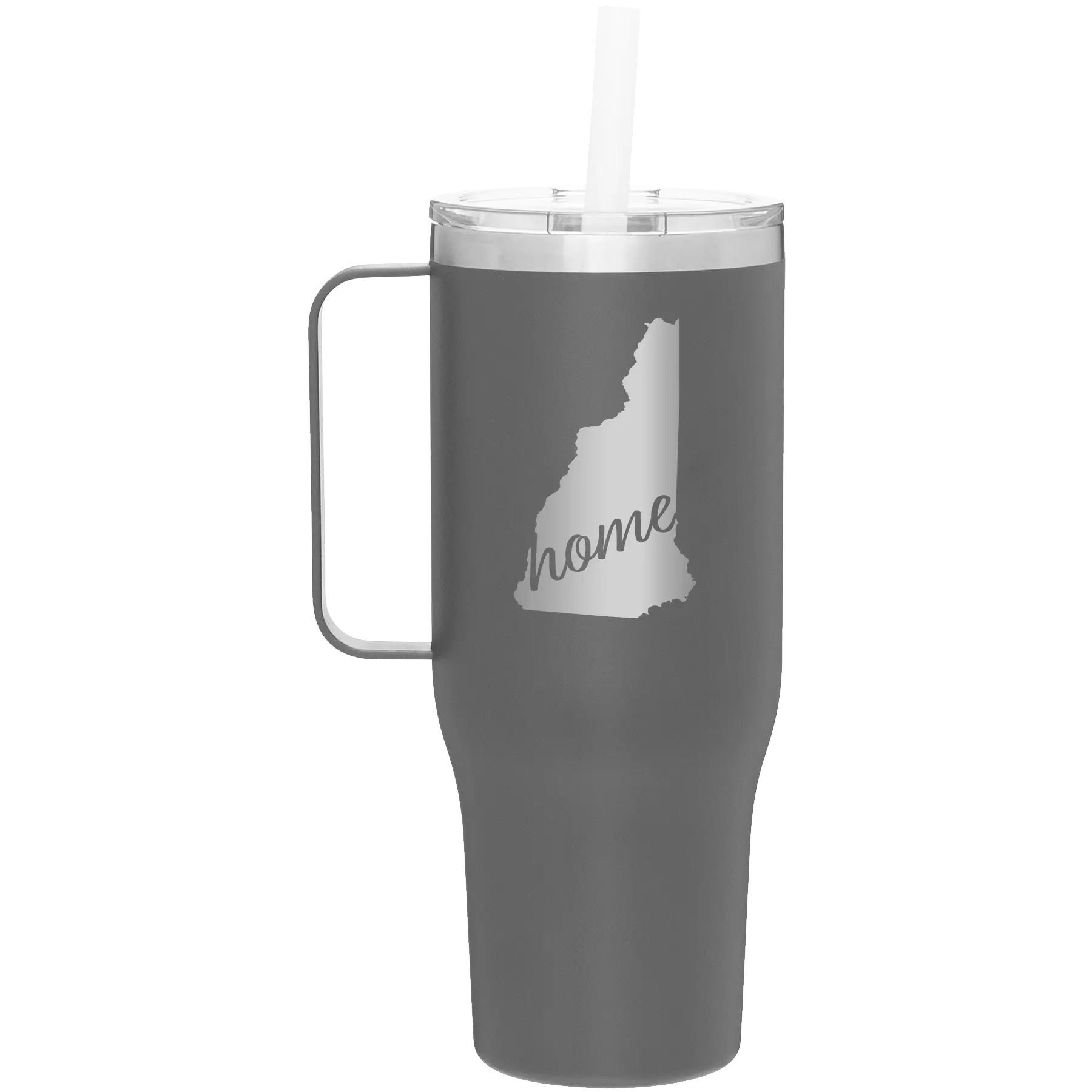 Laser etched slate 40 oz vacuum insulated tumbler mug with 'New Hampshire Home' design