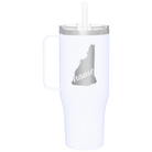 Laser etched white 40 oz vacuum insulated tumbler mug with 'New Hampshire Home' design
