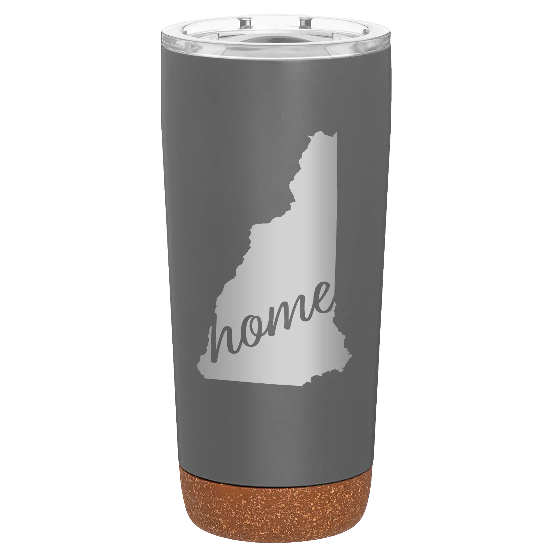 Laser etched storm gray 20 oz vacuum insulated tumbler with 'New Hampshire Home' design
