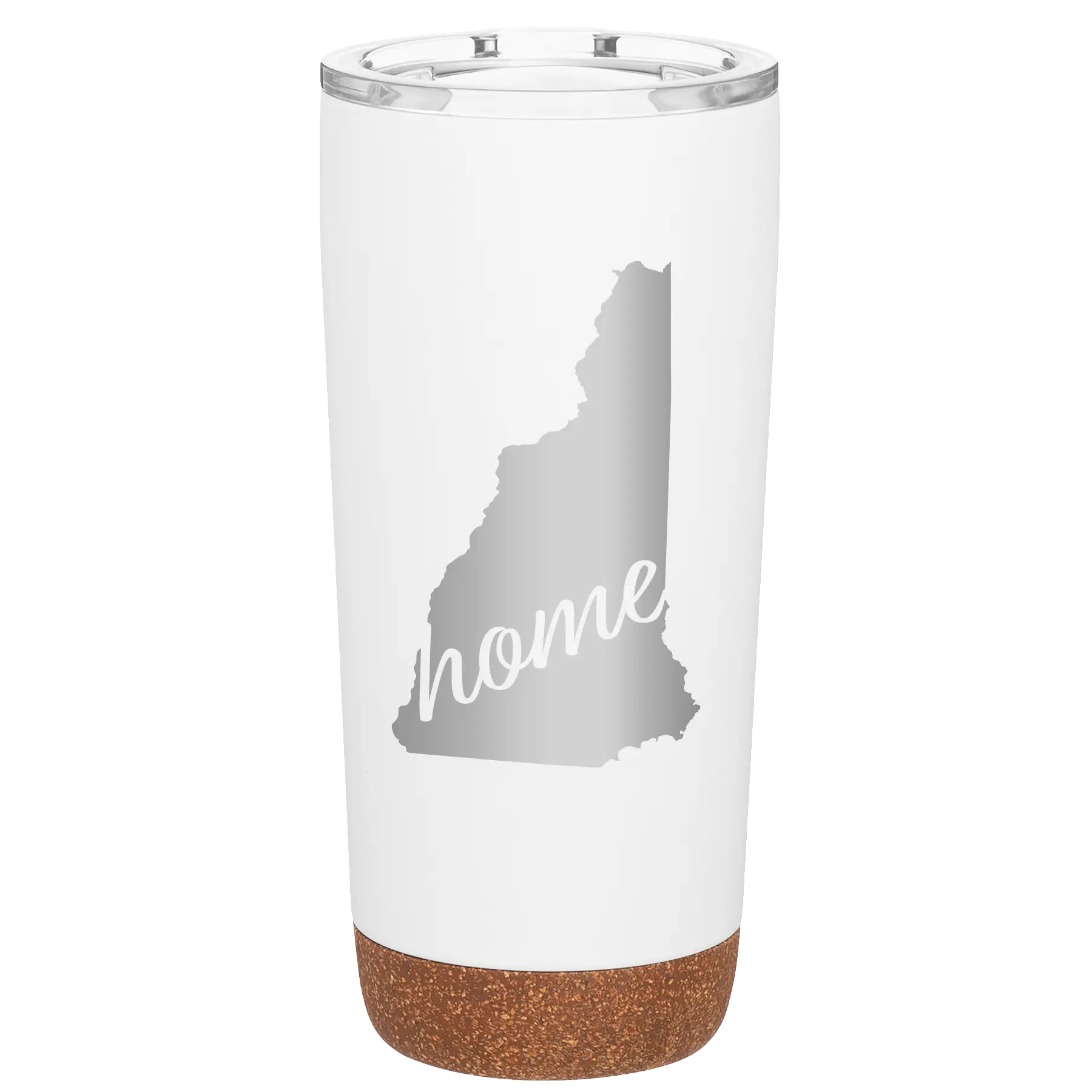 Laser etched white 20 oz vacuum insulated tumbler with 'New Hampshire Home' design