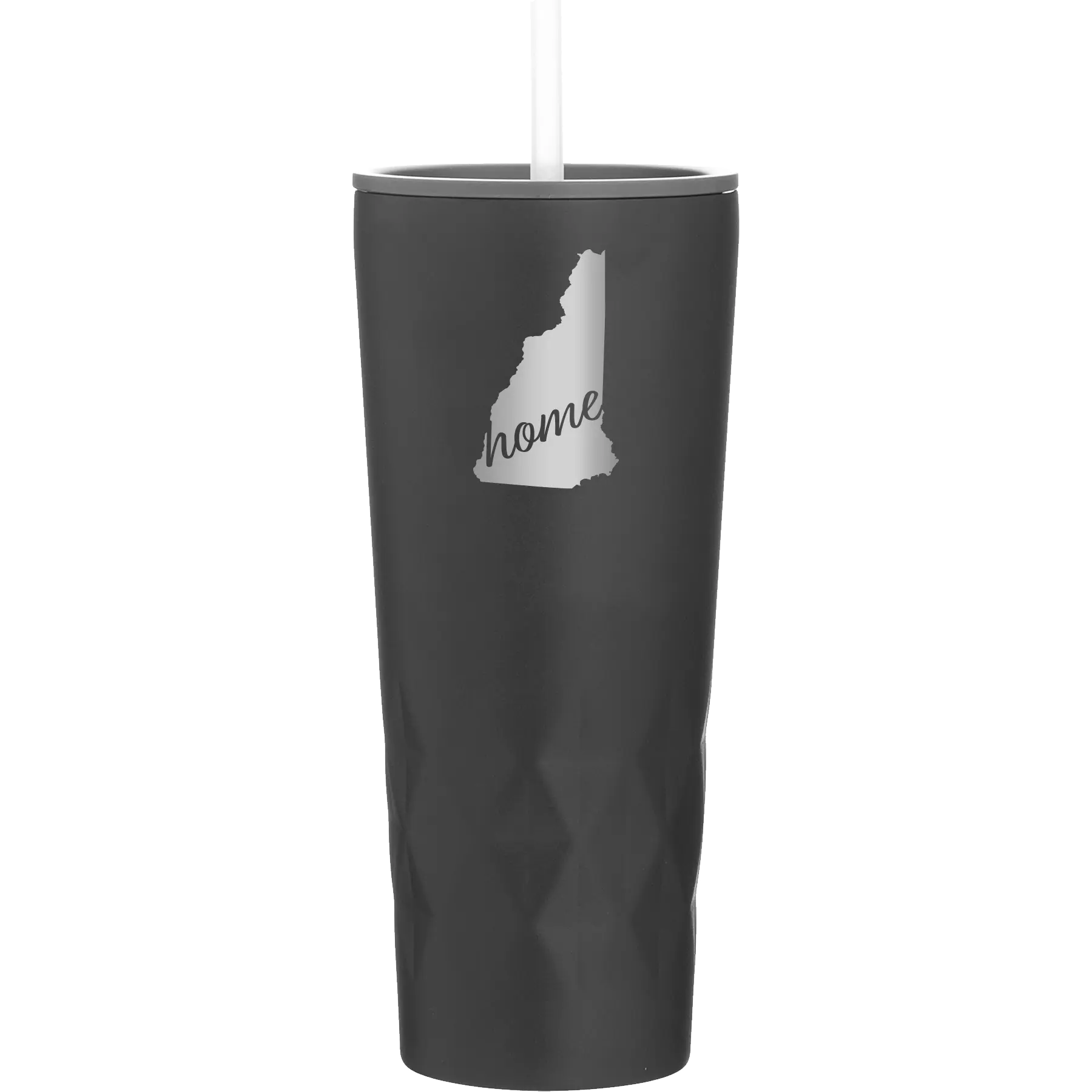 Laser etched black 20 oz vacuum insulated tumbler with 'New Hampshire Home' design