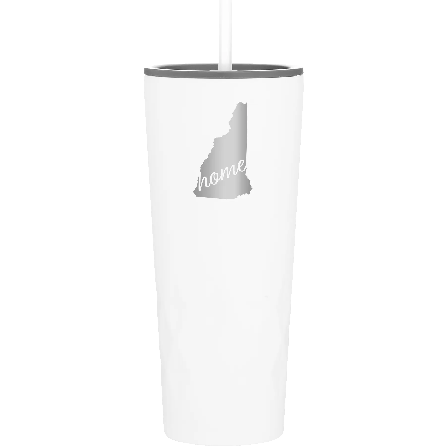 Laser etched white 20 oz vacuum insulated tumbler with 'New Hampshire Home' design