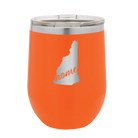 Laser etched orange 12 oz vacuum insulated wine cup with 'New Hampshire Home' design