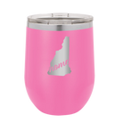 Laser etched pink 12 oz vacuum insulated wine cup with 'New Hampshire Home' design