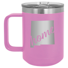 Laser etched light purple 15 oz vacuum insulated coffee mug with 'New Mexico home' design