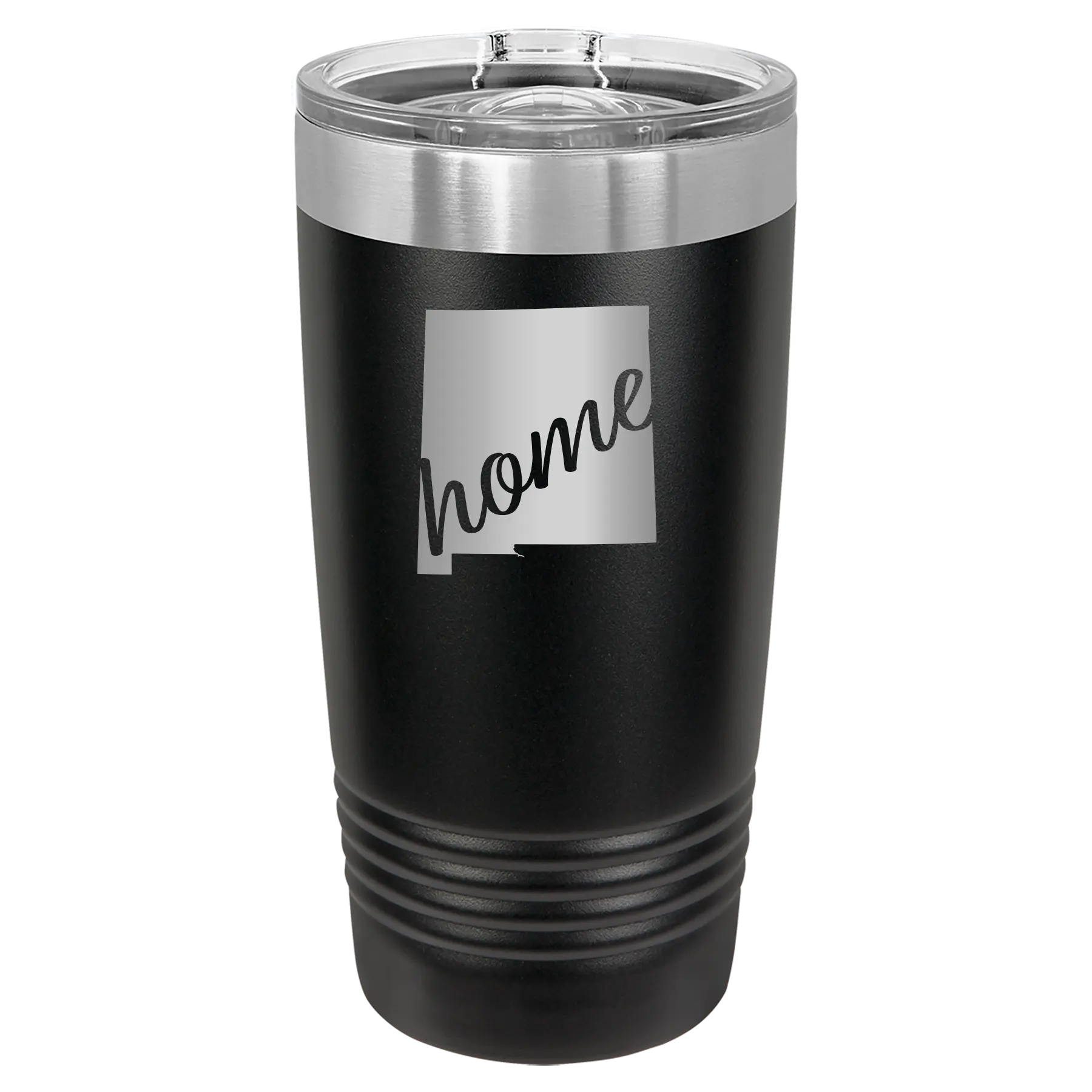 Laser etched black 20 oz vacuum insulated tumbler with 'New Mexico home' design