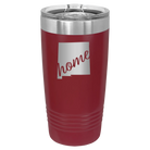 Laser etched maroon 20 oz vacuum insulated tumbler with 'New Mexico home' design