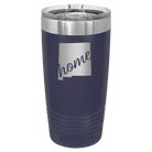 Laser etched navy 20 oz vacuum insulated tumbler with 'New Mexico home' design